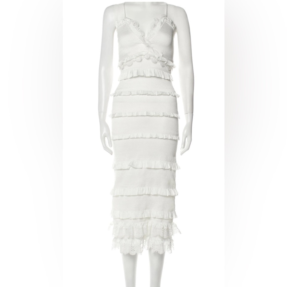 V. Chapman Narcisse Smocked Ruffle Trim Midi Dress